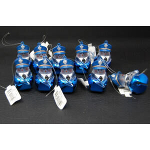 10 VTG Roman Jingle Buddies Bells Hanging Police Officer Blue Christmas Ornament